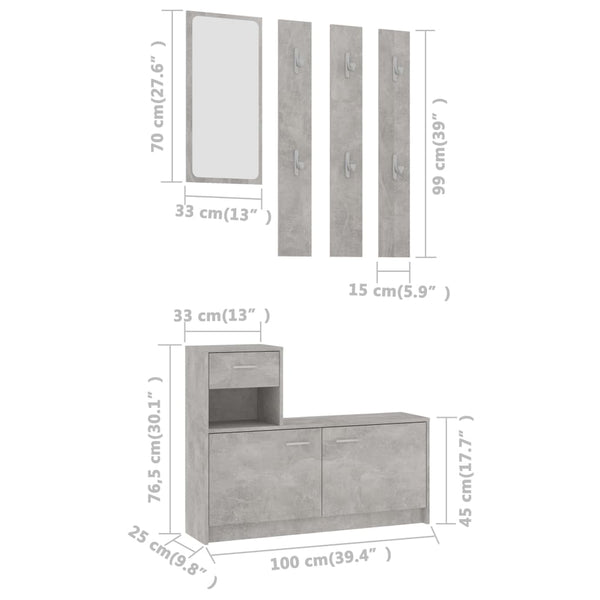 Eteisen säilytysyksikkö betoninharmaa 100x25x76,5 cm lastulevy