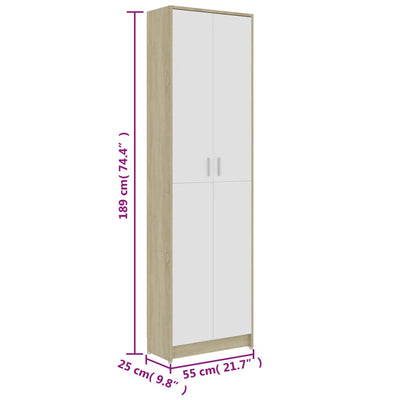 Eteisen vaatekaappi valk./Sonoma-tammi 55x25x189 cm lastulevy