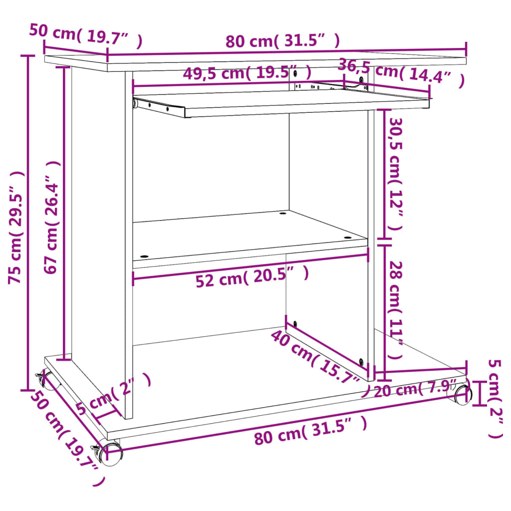 Betoninharmaa tietokonepöytä Tasita 80x50x75cm (puinen)