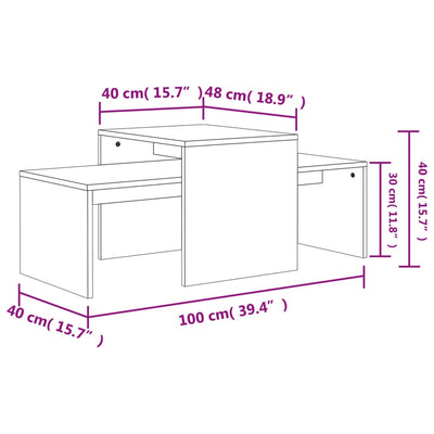 Sohvapöytäsarja Sonoma-tammi 100x48x40 cm lastulevy