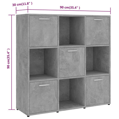 Kirjahylly betoninharmaa 90x30x90 cm tekninen puu