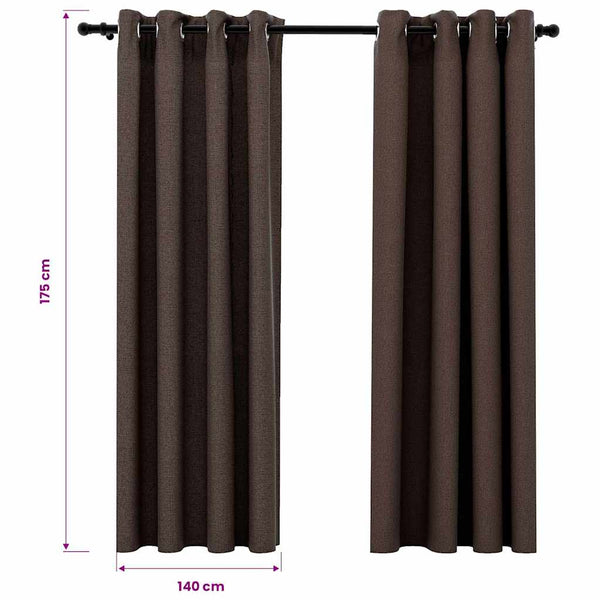 Pellavamaiset pimennysverhot renkailla 2kpl rusk/harm 140x175cm