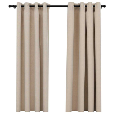 Beige pellavamaiset pimennysverhot renkailla Eufrosin 140x175cm (2 kpl)