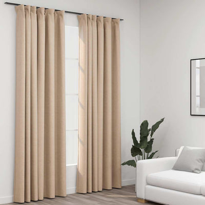 Beige pellavamaiset pimennysverhot koukuilla Csato 140x225cm (2 kpl)