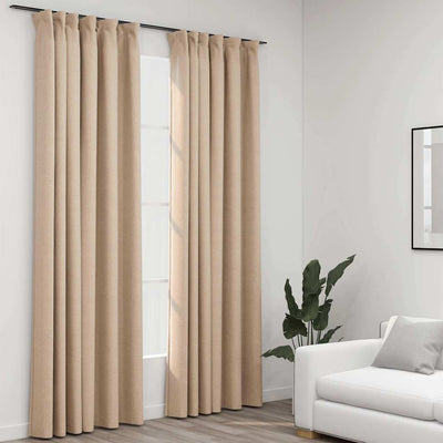 Beige pellavamaiset pimennysverhot koukuilla Csato 140x245cm (2 kpl)