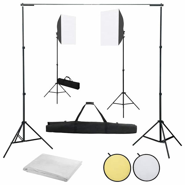 Valokuvastudiosarja softbox-valot, taustakangas ja heijastin