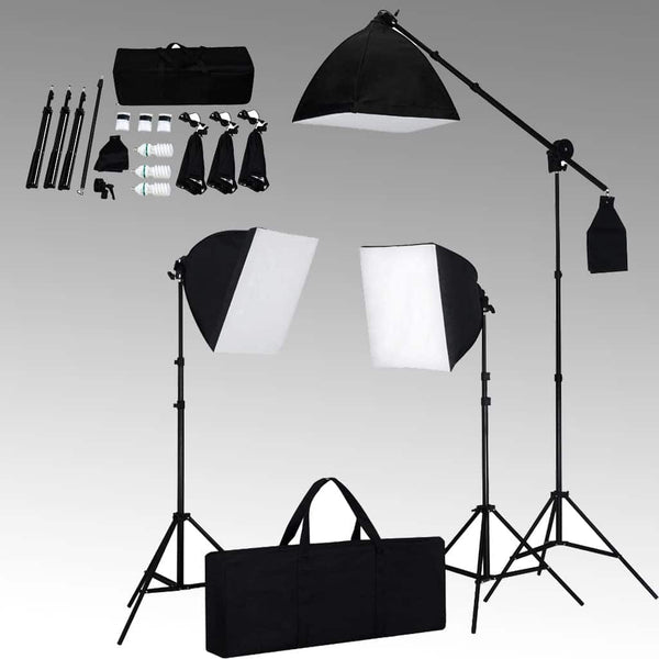 Valokuvastudiosarja softbox-valot, taustakangas ja heijastin