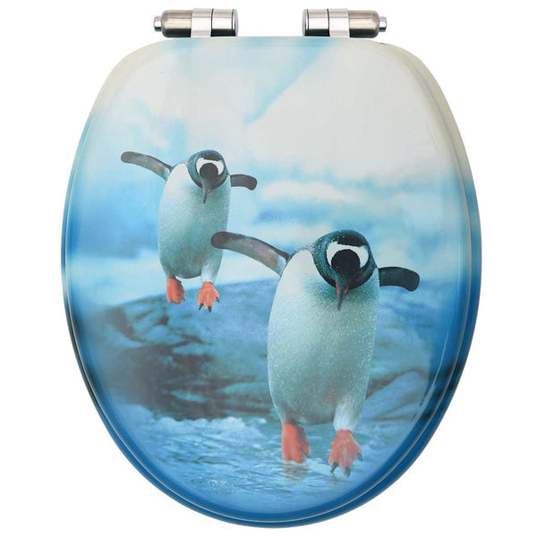 WC-istuin soft close -kannella MDF pingviinikuosi