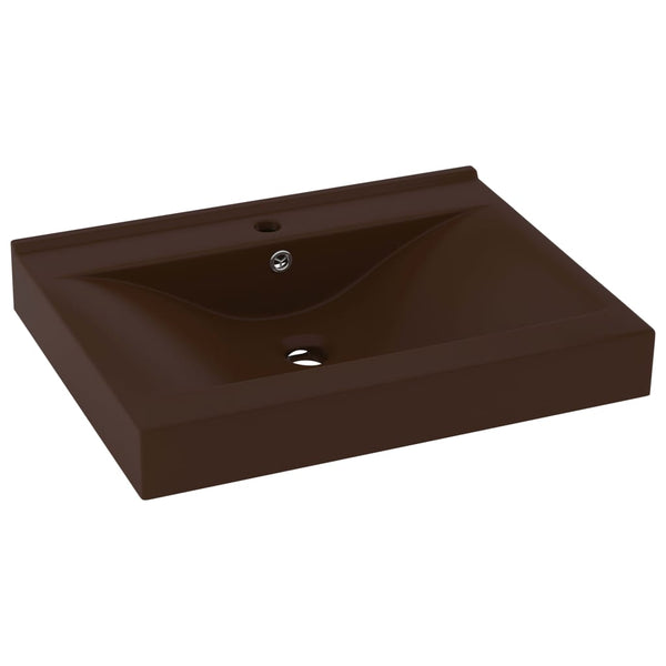 Tummanruskea ylellinen pesuallas hanareiällä Oravita 60x46cm (keraami)