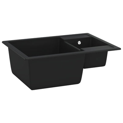 Keittiön tiskiallas ylivuotoreikä tupla-allas musta graniitti