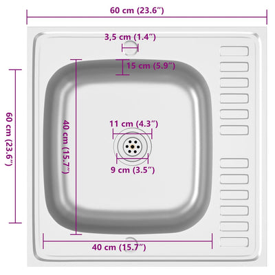 Hopea tiskiallas viemärisarjalla Raescu 600x600x155 mm (ruostum. teräs)