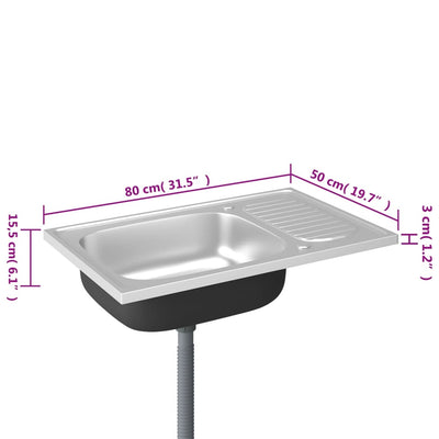 Tiskiallas viemärisarjalla hopea 800x500x155 mm ruostum. teräs