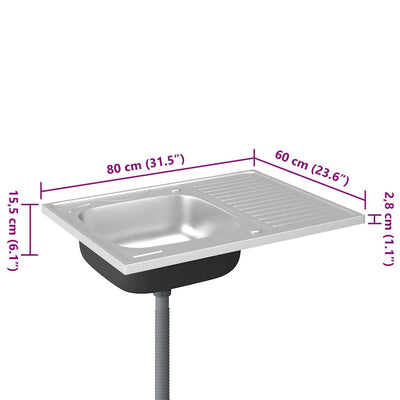Tiskiallas viemärisarjalla hopea 800x600x155 mm ruostum. teräs