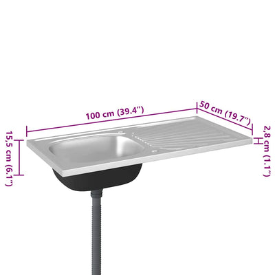 Tiskiallas viemärisarjalla hopea 1000x500x155 mm ruostum. teräs