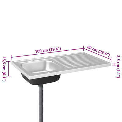 Tiskiallas viemärisarjalla hopea 1000x600x155 mm ruostum. teräs