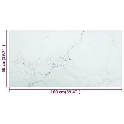 Pöytälevy valkoinen 100x50 cm 6 mm karkaistu lasi marmorikuvio