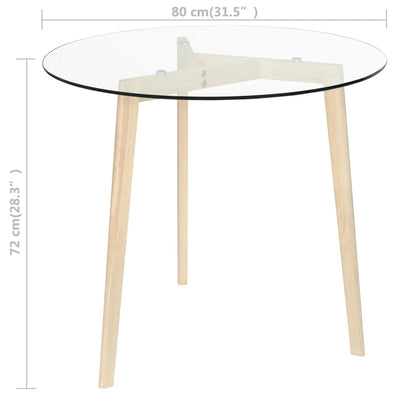 Ruokapöytä läpinäkyvä 80 cm karkaistu lasi