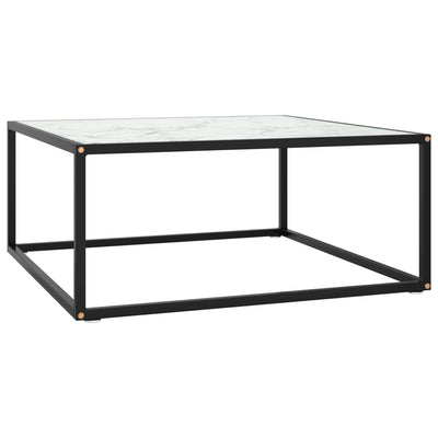 Sohvapöytä musta valkoisella marmorilasilla 80x80x35 cm