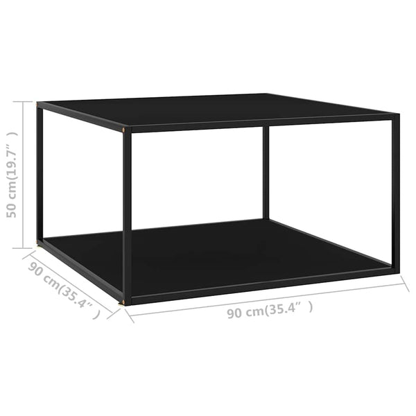 Sohvapöytä musta ja musta lasi 90x90x50 cm