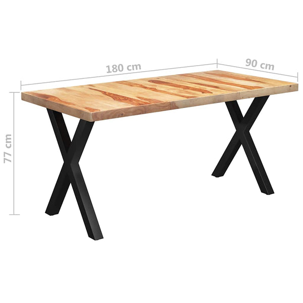 Ruokapöytä X-muotoisilla jaloilla 180x90x77 cm massiivipuu