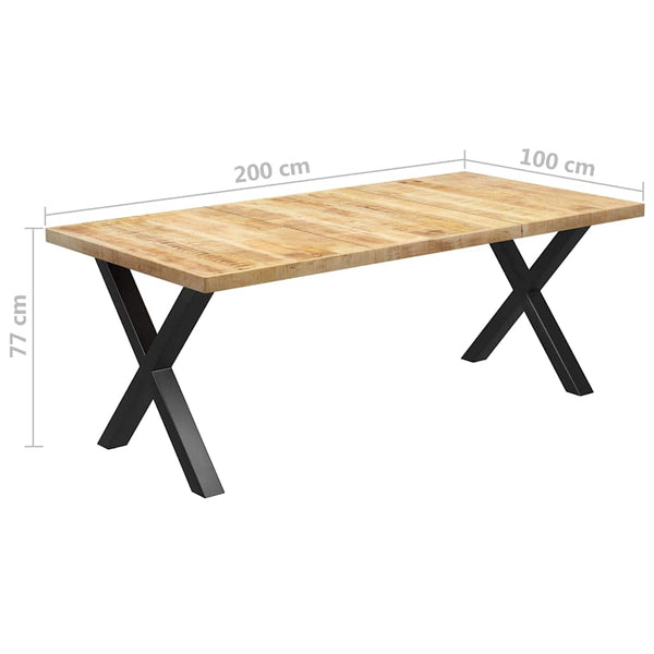 Ruokapöytä X-muotoisilla jaloilla 200x100x77 cm täysi mangopuu