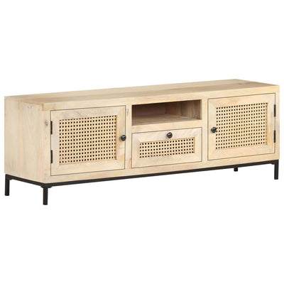 TV-taso 120x30x40 cm täysi mangopuu ja luonnollinen ruoko