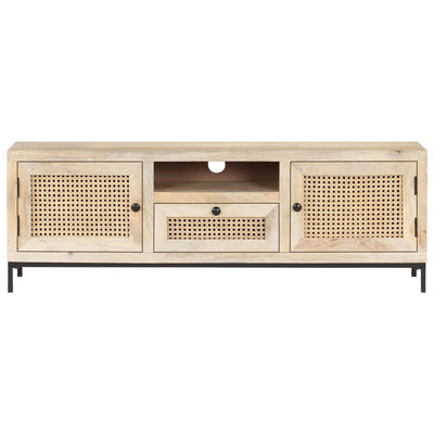 TV-taso 120x30x40 cm täysi mangopuu ja luonnollinen ruoko
