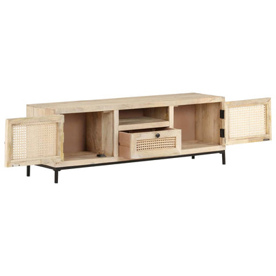 TV-taso 120x30x40 cm täysi mangopuu ja luonnollinen ruoko