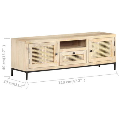 TV-taso 120x30x40 cm täysi mangopuu ja luonnollinen ruoko