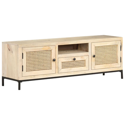 TV-taso 120x30x40 cm täysi mangopuu ja luonnollinen ruoko