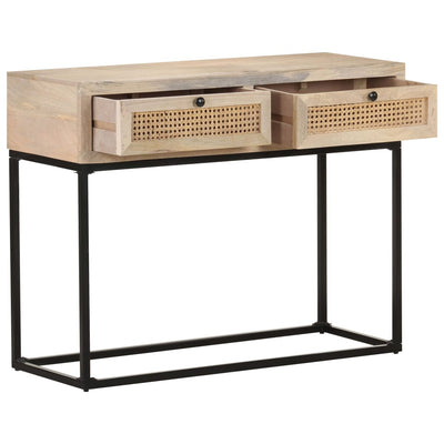 Konsolipöytä 100x35x76 cm täysi mangopuu ja luonnonruoko