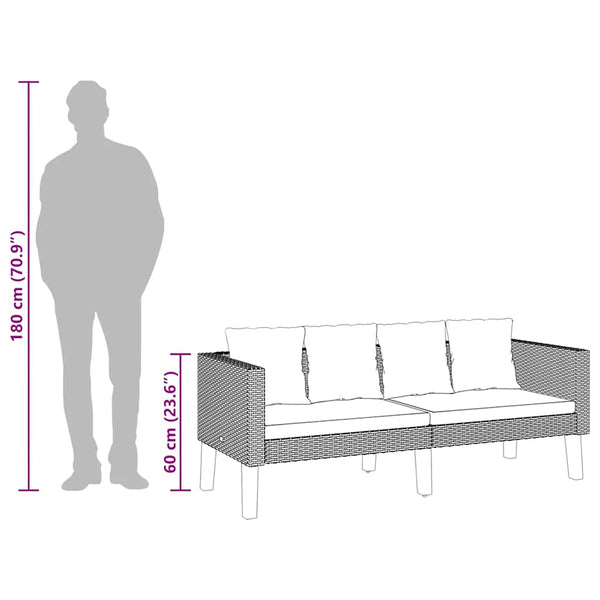 Musta puutarhasohva Haytham (2-istuttava tyynyillä polyrottinki)