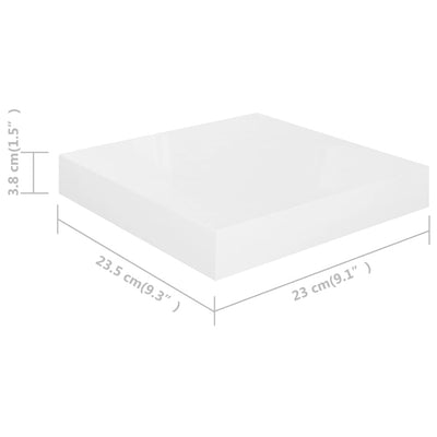 Kelluvat seinähyllyt 2kpl korkeakiilto valk. 23x23,5x3,8 cm MDF
