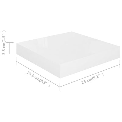 Kelluvat seinähyllyt 4 kpl korkeakiilto valk 23x23,5x3,8 cm MDF