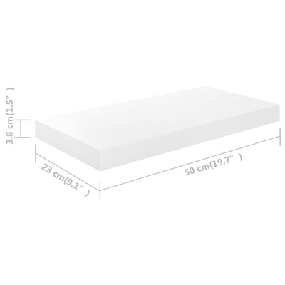 Kelluvat seinähyllyt 4 kpl korkeakiilto valk. 50x23x3,8 cm MDF