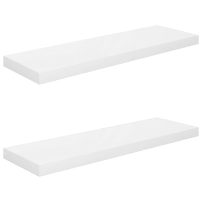 Kelluvat seinähyllyt 2kpl korkeakiilto valk. 80x23,5x3,8 cm MDF