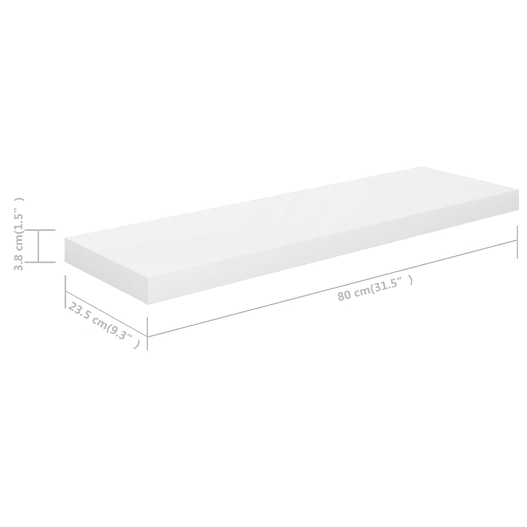 Korkeakiilto valk kelluvat seinähyllyt Chan 80x23,5x3,8cm (4 kpl mdf)