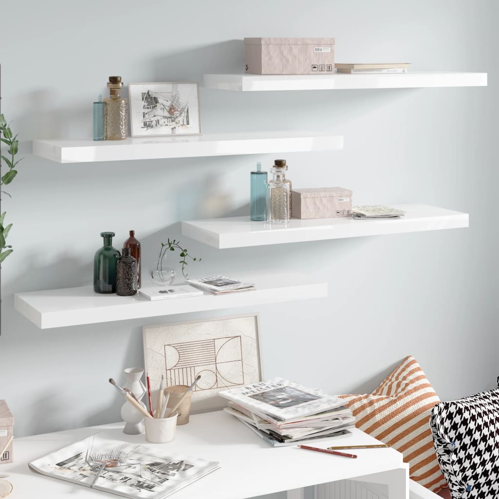 Korkeakiilto valk kelluvat seinähyllyt Chan 80x23,5x3,8cm (4 kpl mdf)