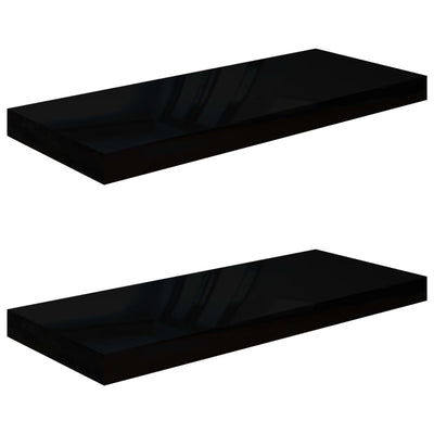 Kelluvat seinähyllyt 2kpl korkeakiilto musta 60x23,5x3,8 cm MDF