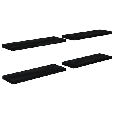 Kelluvat seinähyllyt 4 kpl korkeakiilto musta 80x23,5x3,8cm MDF