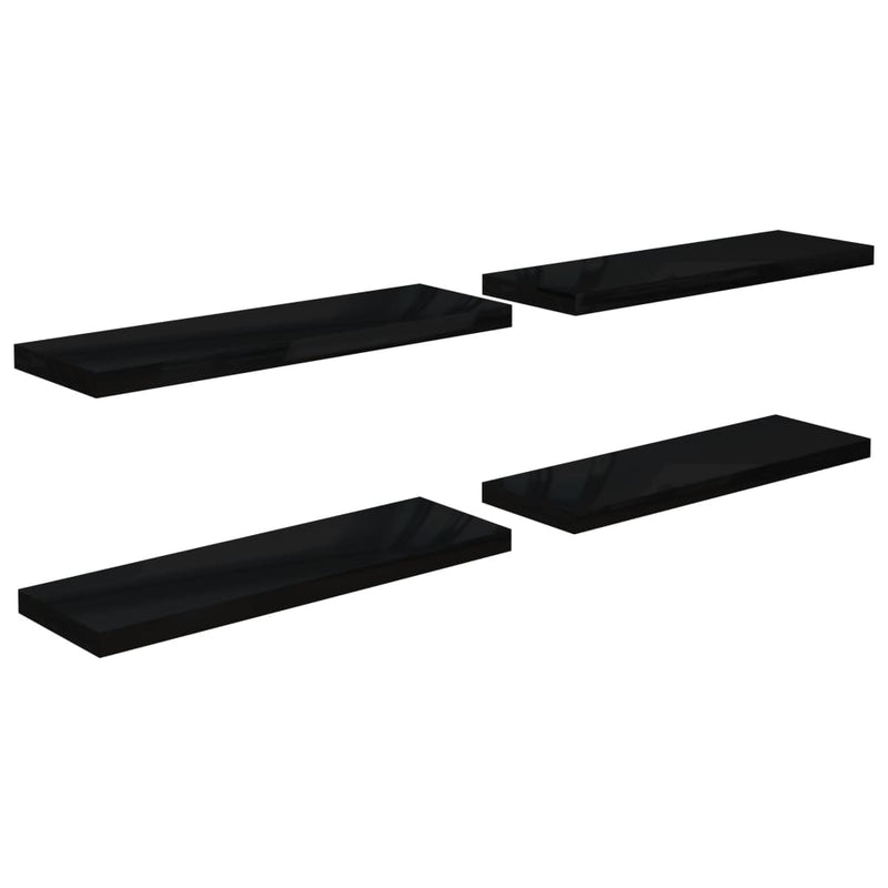 Musta kelluvat seinähyllyt Chan 80x23,5x3,8cm (4 kpl korkeakiilto mdf)