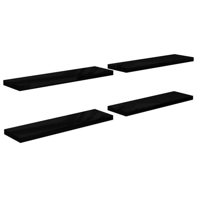 Kelluvat seinähyllyt 4 kpl korkeakiilto musta 90x23,5x3,8cm MDF