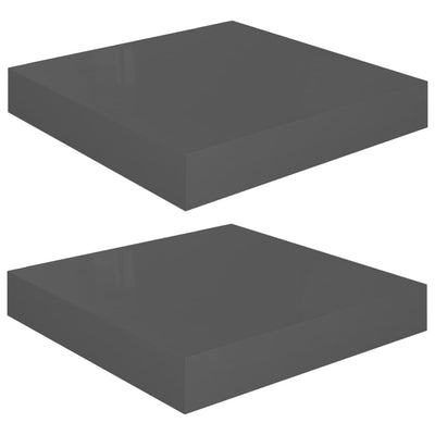 Kelluvat seinähyllyt 2kpl korkeakiilto harmaa 23x23,5x3,8cm MDF