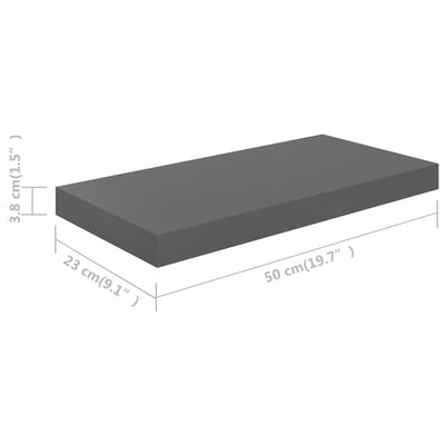 Kelluva seinähylly korkeakiilto harmaa 50x23x3,8 cm MDF