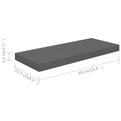 Kelluvat seinähyllyt 4kpl kork.kiilto harmaa 60x23,5x3,8cm MDF