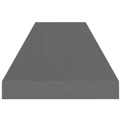 Kelluvat seinähyllyt 2kpl korkeakiilto harmaa 90x23,5x3,8cm MDF