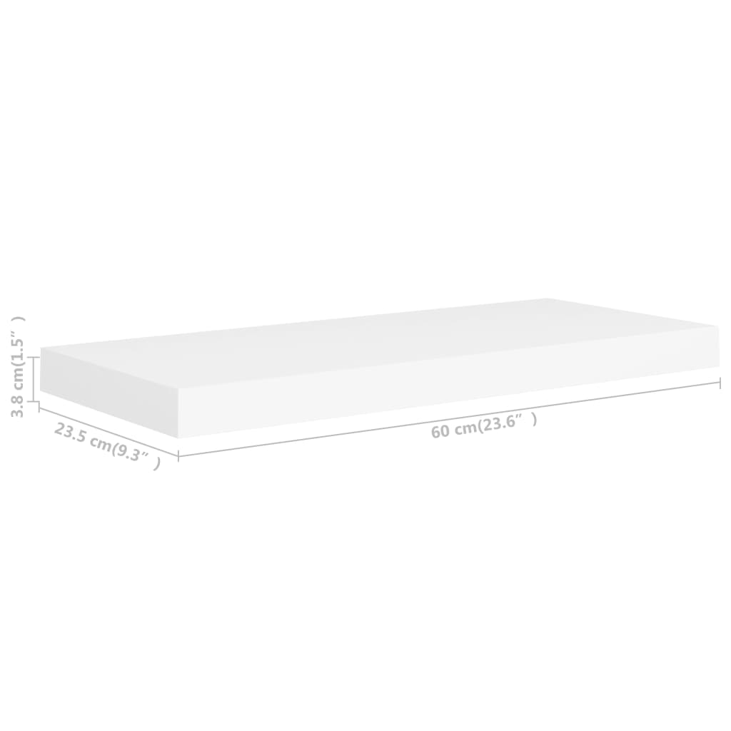 Valkoinen kelluvat seinähyllyt Chan 60x23,5x3,8cm (2 kpl mdf)