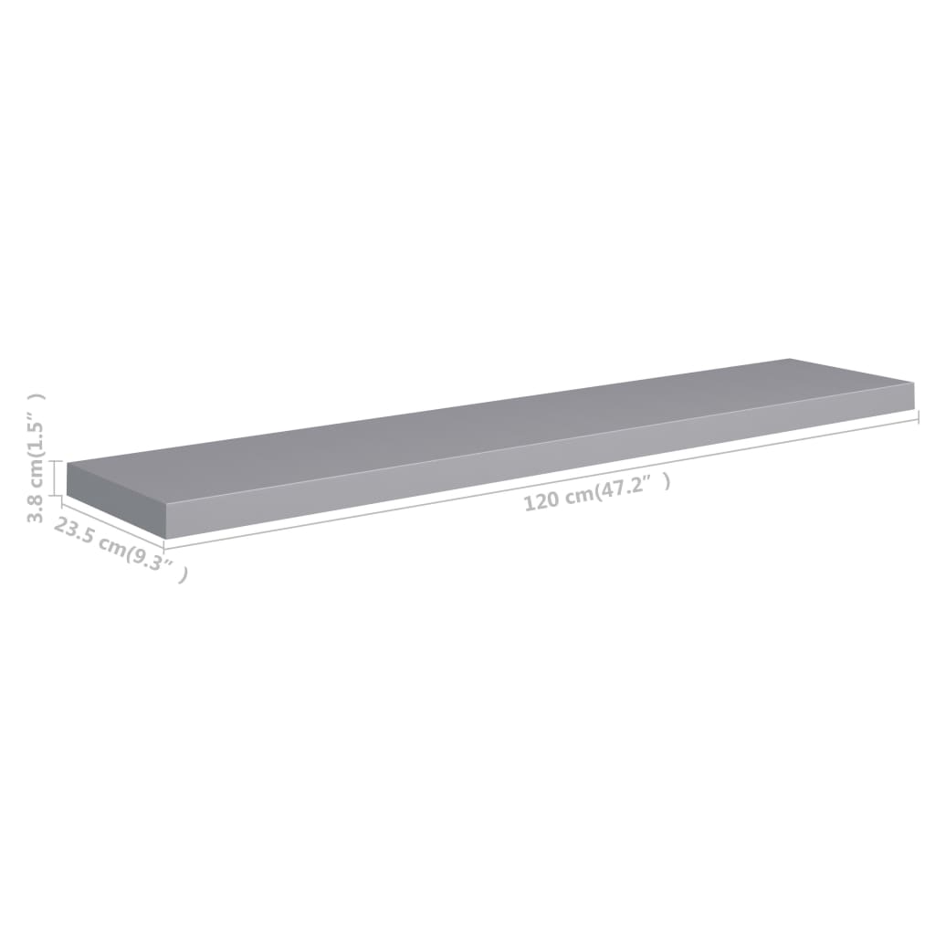 Harmaa kelluvat seinähyllyt Chan 120x23,5x3,8cm (4 kpl mdf)