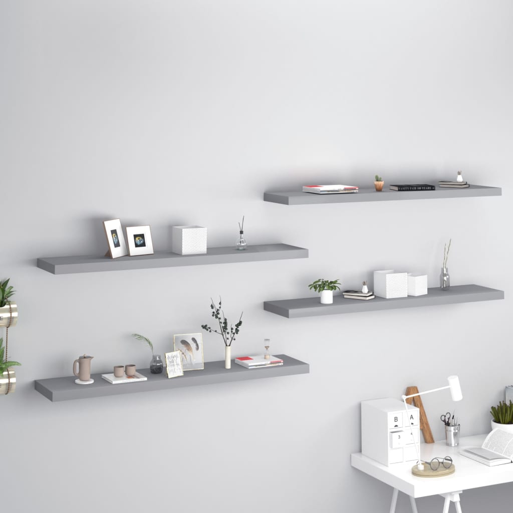 Harmaa kelluvat seinähyllyt Chan 120x23,5x3,8cm (4 kpl mdf)