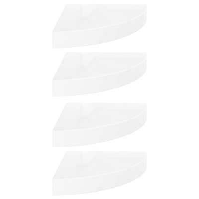 Kelluvat kulmahyllyt 4 kpl korkeakiilto valk. 25x25x3,8 cm MDF